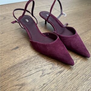 Zara Burgundy Suede Slingback Heels